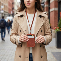 Porta Tarjetas de Identificación Retráctil Personalizado con Cordón, Ecológico, de Cuero PU, para Tarjetas de Visita, Oficina, Venta al Por Mayor, OEM