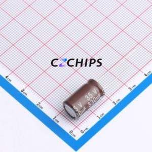 Condensateur électrolytique en aluminium à montage traversant DHG035M337H160S1AA, montage traversant, D10xL16mm 330uF 20% 35V 1.21A-100kHz - Product Image 1