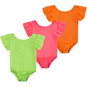 2022 Nieuwe Ontwerp Boutique Pasgeboren Baby Fluorescerende Groene Dans Maillots Hoge Kwaliteit Zachte Baby Rompertjes