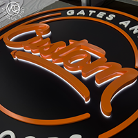 Enseigne LED ronde rétroéclairée personnalisée avec accents orange et blancs pour garage ou entreprise