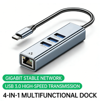 Adaptador de Aluminio Tipo C a Gigabit Ethernet 4 en 1, Hub USB 3.0, Convertidor de Red LAN con Cable RJ45 de 1000 Mbps para MacBook, iPad y Laptop