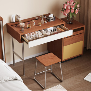 Vintage Solid Wood <b>Dressing</b> <b>Table</b> With Drawer <b>Storage</b> Cabinet Bauhaus Style Extendable <b>For</b> Small Apartments Master Bedroom - Product Image 1