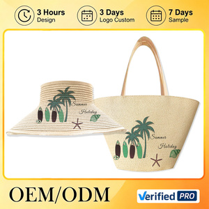 Custom Logo Floppy Straw Hat With Tote Bag Summer Travel Large Capacity Bag Natural Grass Hat for Vacation Outdoor - Product Image 2