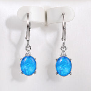 Boucles d'oreilles en platine bleu foncé pour femmes, bijoux romantiques en alliage de strass et cristal plaqué argent E4607, bijoux de fête - Product Image 3