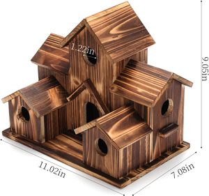 Arka bahçe için dış 6 delik el yapımı doğal kuş evi için büyük kahverengi ahşap kuş evleri - Product Image 2