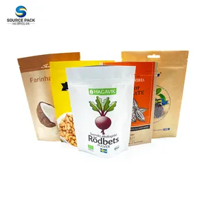Customized Design Eco Friendly Reusable Zipper Stand Up Pouch Mixed Cereal Dried Fruit Snack Packaging Kraft Paper Bag
