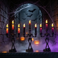 Offre Spéciale : Ensemble de Porte-Bougies Squelette Effrayant, Statues d'Os Horribles, Bougies LED Vintage, Décoration de Table d'Halloween