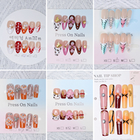 Faux ongles longs en amande à presser, les plus vendus, avec fleurs 3D en acrylique, couverture complète, vente en gros pour mariages et fiançailles