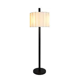 Quincunx Fabric Lampshade Straight Striated Tube Standing Led Floor Lamp Light For Living Room Bedroom Reading