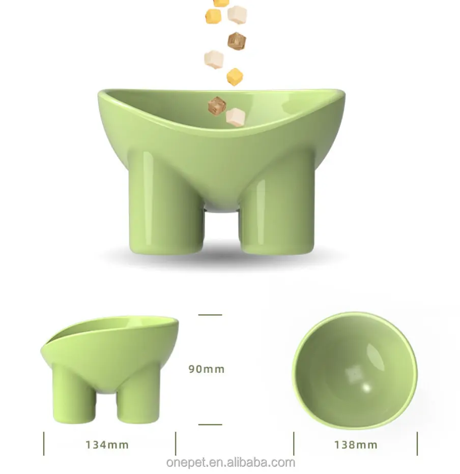 ชามให้อาหารสุนัขแมวชามป้อนอาหารสัตว์เลี้ยงดีไซน์แบบเท้าสูงป้องกันคอ