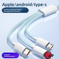 Kabel Pengisian Daya Super Cepat 3-in-1 66W Adaptor Satu-ke-Tiga Bahan Anyaman Kompatibel untuk Android untuk Ponsel Tipe-C