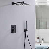 Ensemble de robinet de douche mural carré noir Ensemble de douche dissimulé en acier inoxydable à poignée unique avec main