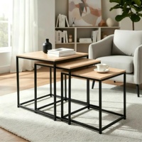 Ensemble de 3 tables basses en métal et bois, design contemporain, pliables et convertibles, pour salon, meubles de maison