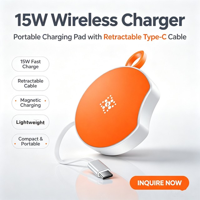 Trending 2027 Wireless Charger Pad Mobile Accessories Creative Desk 15W Wireless Charger with Retractable Cable for Earphone B31