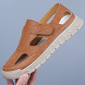 Sandalias Planas para Hombre, Punta Abierta, Cierre de Velcro, Suela de Goma, Entresuela de PHYLON, Color Sólido, Zapatos Casuales para Todas las Temporadas - Product Image 4