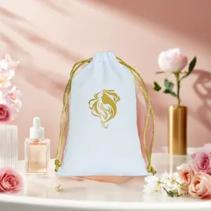 Customized Hot Stamping Cotton Dust Bag With Drawstring Seal For Jewelry Packing Skincare Food Clothes Comb Packaging