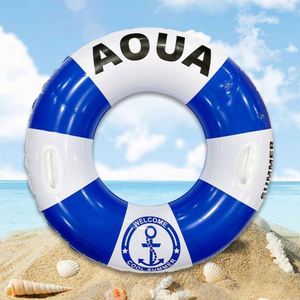 Striped Double Airbag Swim Ring Adult <b>Inflatable</b> Arm <b>Floats</b> for Water Safety with Handles - Product Image 2