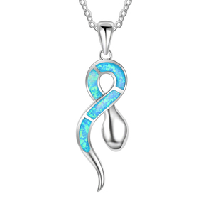 Cute <b>Snake</b> Shape Inlay Opal Classic S925 <b>Silver</b> Pendant Necklace Rhodium Plated for Wedding Party Engagement - Product Image 1