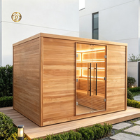 Kabin Sauna Triunity Taman Luar Ruangan Kustom dari Kayu Cedar Merah Solid 6KW Sauna Uap Basah Kering Elektrik untuk 2 hingga 6 Orang Spa Halaman Belakang