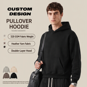 Wholesale Custom Logo Private Label 320G Cotton Rich Pullover <strong>Hoodie</strong> <strong>Men</strong> Autumn Long Sleeve Loose Patch Pocket Solid - Product Image 1
