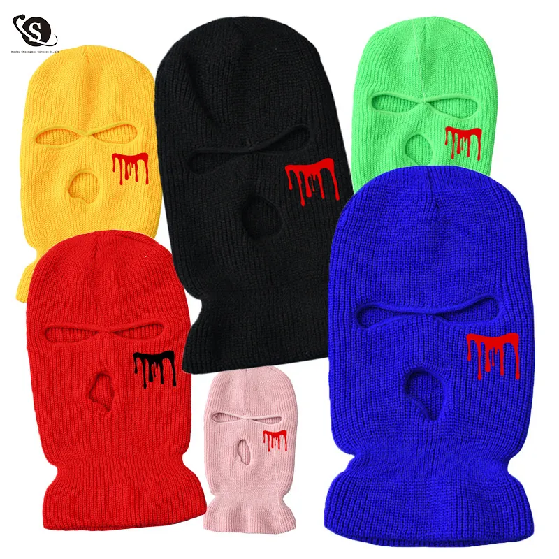 Halloween Series ski three-hole cap knit ski mask available for custom embroidery knitted Balaclava hat in winter ski mask
