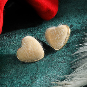 Boucles d'oreilles en forme de cœur pour femmes, en alliage de zinc, peluche floquée, léopard, pied-de-poule, cadeau, bijoux tendance - Product Image 4