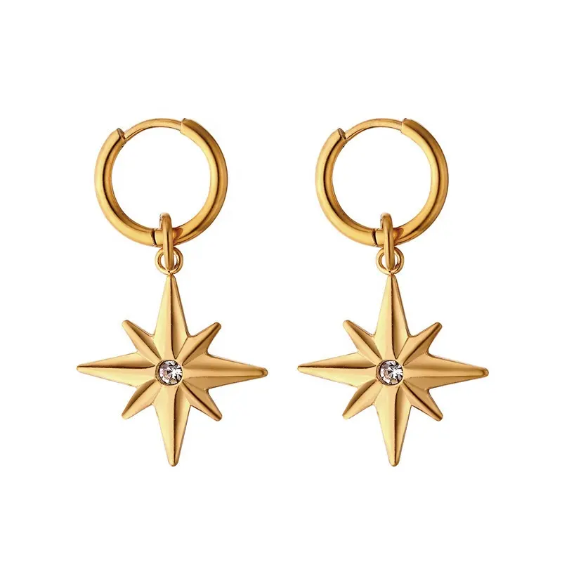 Amazon Hot Selling 18K Gold Plated Geometric Drop Hoop Stainless Steel Earrings For Women