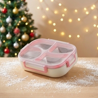 Boîte à bento portable à 4 compartiments en acier inoxydable SUS304, étanche, avec couvercle transparent scellé