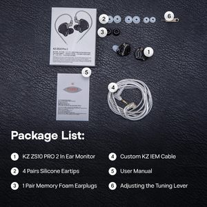 Écouteurs intra-auriculaires hybrides Fone <span class=keywords><strong>KZ</strong></span> <span class=keywords><strong>ZS10</strong></span> Pro 2 1DD+4BA avec 4 commutateurs de réglage, technologie de crossover 3 voies, écouteurs IEM HiFi - Product Image 6
