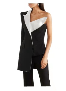 Off the Shelf Slim Fit <span class=keywords><strong>Blazer</strong></span> para <span class=keywords><strong>mujer</strong></span> Trajes de oficina para <span class=keywords><strong>mujer</strong></span> <span class=keywords><strong>Blazer</strong></span> de crepé de bloque de color de un hombro para mujeres maduras - Product Image 3