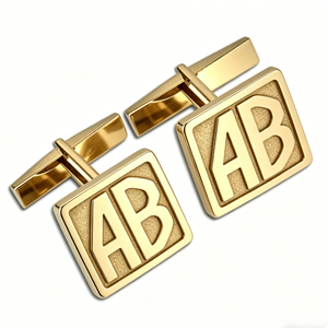 Boutons de manchette carrés en alliage de zinc plaqué or avec initiales gravées sur mesure, accessoires personnalisés pour hommes - Product Image 4