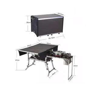 Portable Outdoor Folding Food Trailer Mobile Kitchen Foldable Cooking Grill Dining <b>BBQ</b> Picnic <b>Table</b> and Chair Set for Camping - Product Image 6