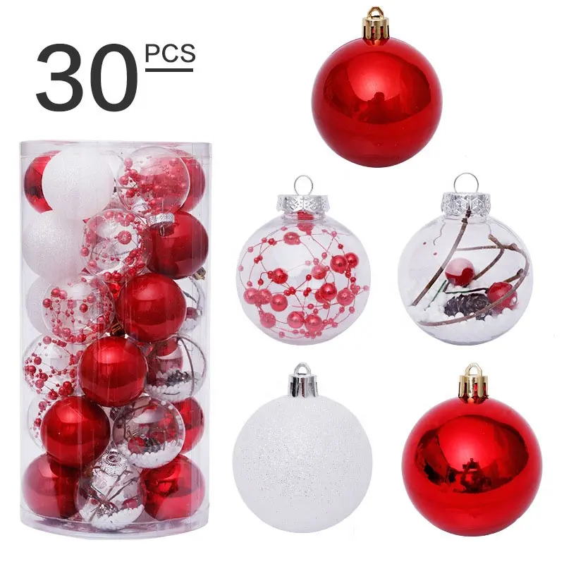 30 buah bola Natal plastik 6cm ornamen Natal dekorasi pohon Natal set liontin gantung S30