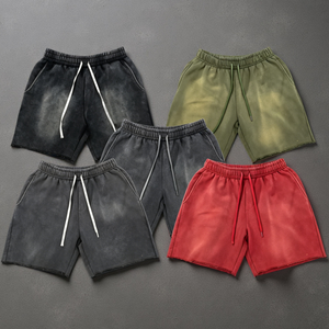 Custom Men's Washed Cotton Drawstring Shorts Solid Color Casual Loose Fit Mid Waist Breathable Knitted Short for Men - Product Image 1