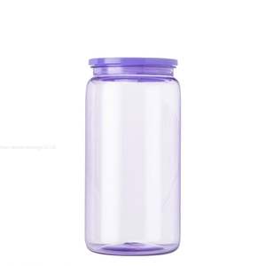 Entrepôt américain : Gobelets en plastique acrylique transparents colorés effet gelée 16oz 20oz, type canette de soda ou de bière, avec couvercles PP colorés - Product Image 5