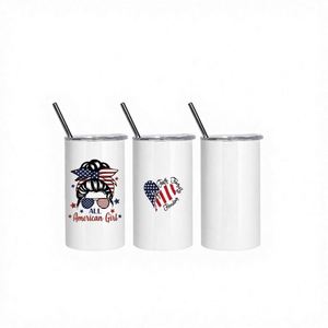 RTS USA en Stock, 25 unidades/caja, Vaso Recto de Acero Inoxidable de 15oz para Sublimación con Pajita de Plástico, Caja Blanca Contemporánea para Regreso a Clases - Product Image 2