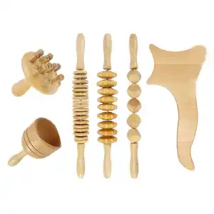 Private Label High Quality Wood Therapy Massage Tools Set Wooden Gua Sha Roller Stick Lymphatic Drainage Tool