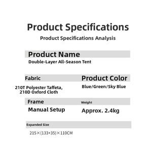 Tente de <span class=keywords><strong>camping</strong></span> E-RIKE imperméable et résistante à la pluie PU3000mm pour 2 personnes, ultralégère, avec structure en fibre de verre, pliage automatique, pour la randonnée en plein air - Product Image 3