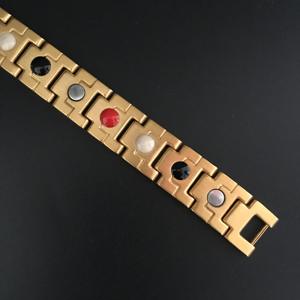 Pulseira de Saúde Masculina CAMAZ Therapy com Energia Quântica, Magnética, de Aço Inoxidável, Pedra Mineral, Preto e Dourado - Product Image 5