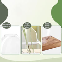 Pot de fleurs hydroponique en verre sur base en bois Art Déco créatif, design artistique, écologique, ornement de bureau pour la maison et le bureau