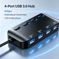 Hub USB 3.0 4 en 1 avec interrupteur individuel, adaptateur de transfert de données pour ordinateur portable, hub multi-ports, station d'accueil de charge, hubs USB 3.0