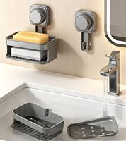Support mural à ventouse double couche pour savon, sans perçage, avec égouttoir suspendu pour salle de bain, douche, éponge et rangement d'accessoires de bain