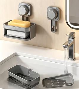 Support mural à ventouse double couche pour savon, sans perçage, avec égouttoir suspendu pour salle de bain, douche, éponge et rangement d'accessoires de bain - Product Image 6