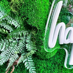 Kit Unico di Arte Murale con Muschio Preservato e Fiori Artificiali con Insegna al Neon 'Questo è <span class=keywords><strong>il</strong></span> Nostro Luogo Felice' per Decorazione Interna ed Esterna - Product Image 3