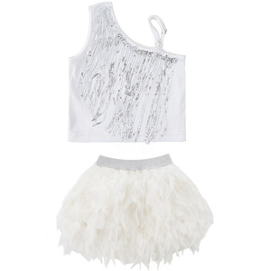 Abbigliamento Hip-hop Trendy per Bambini, <span class=keywords><strong>Vestiti</strong></span> Larghi <span class=keywords><strong>da</strong></span> Ragazzo per Capodanno, Abiti Trendy con Piume per Ragazze Jazz - Product Image 5