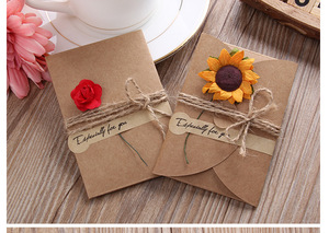 <strong>Handmade</strong> creative vintage kraft paper dried flowers blessing message birthday Tanabata teacher Christmas <strong>card</strong>