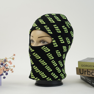 Custom 2 in 1 <strong>Skimask</strong> Winter <strong>Knitted</strong> Hat Black Full Jacquard One Hole Face <strong>Knitted</strong> Ski Mask Balaclava - Product Image 1