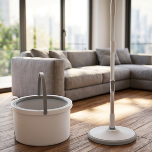 Ensemble seau et serpillière multifonctionnel auto-essoreur rotatif à 360° avec tampon de nettoyage en microfibre et manche télescopique pour le nettoyage des sols - Product Image 6