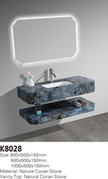 Meuble-lavabo flottant de luxe moderne en marbre 2025 avec vasque et miroir intelligent à LED, égouttoir en cuivre pour appartement