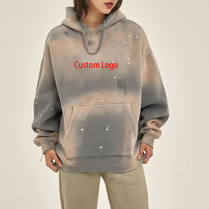 Sweat-shirts pullover pour femmes avec logo personnalisé Sweat à capuche surdimensionné en coton teint vieilli - Product Image 1